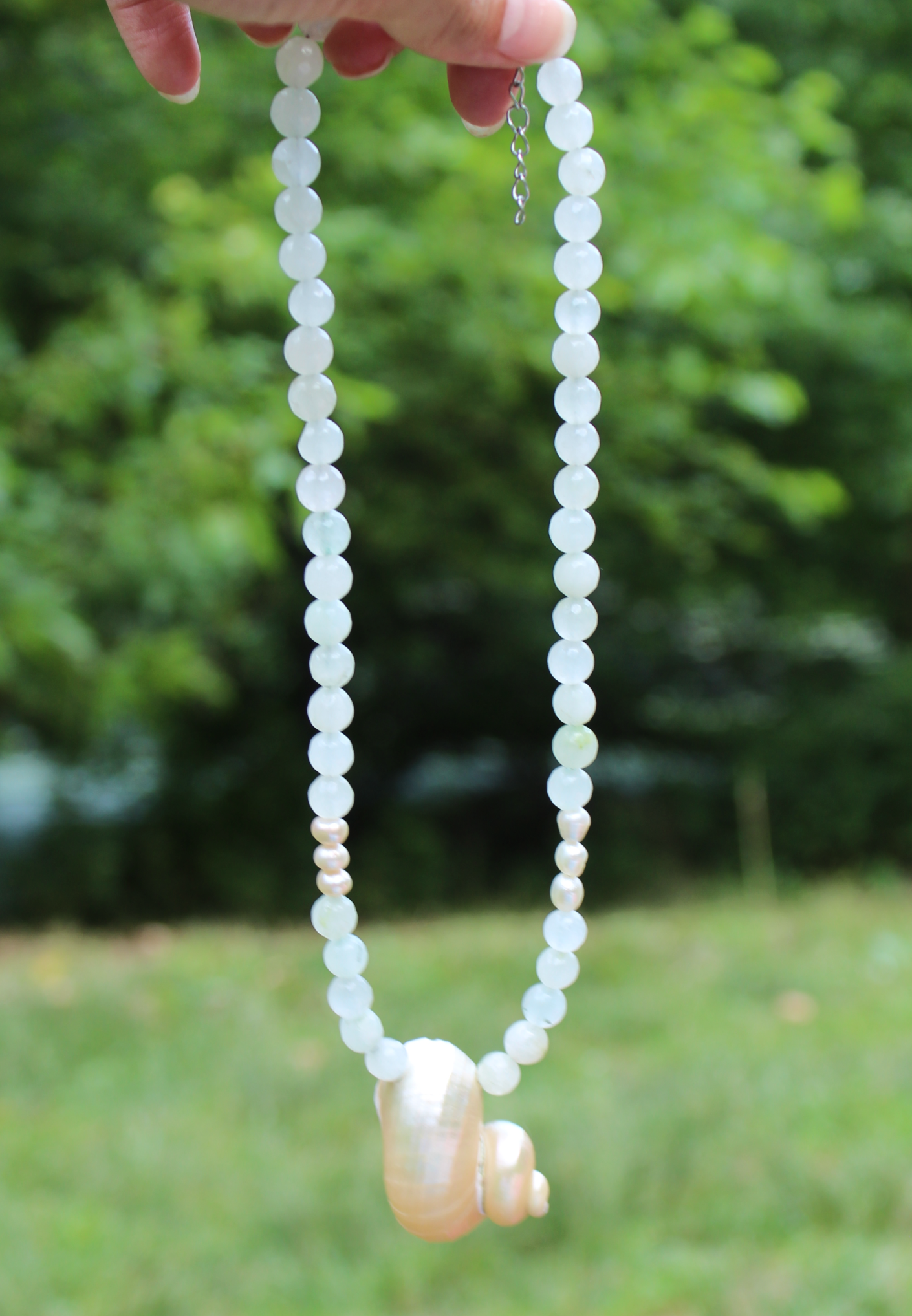 Jade and Pearl Conch Necklace