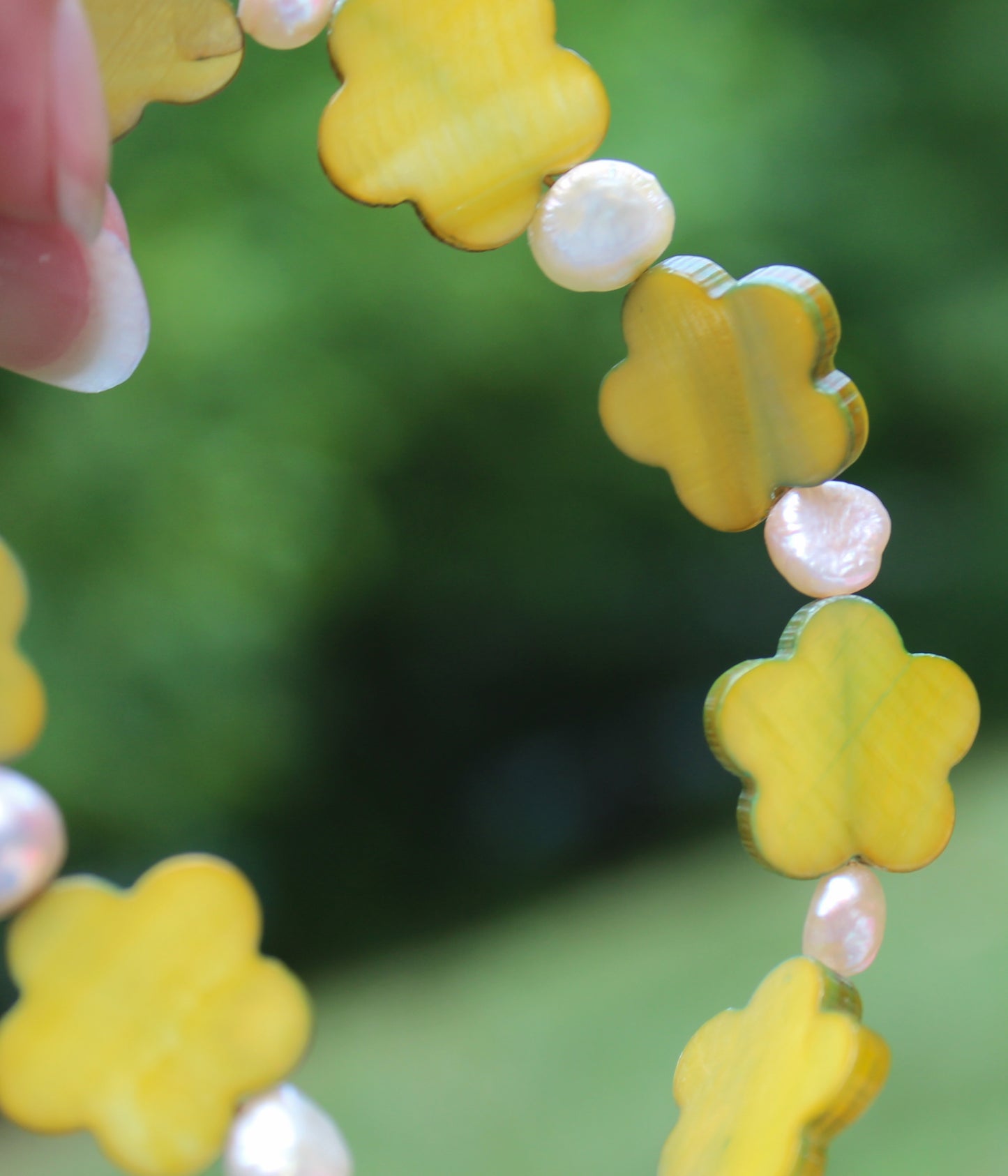 Green Mother Of Pearl Flower Bracelet