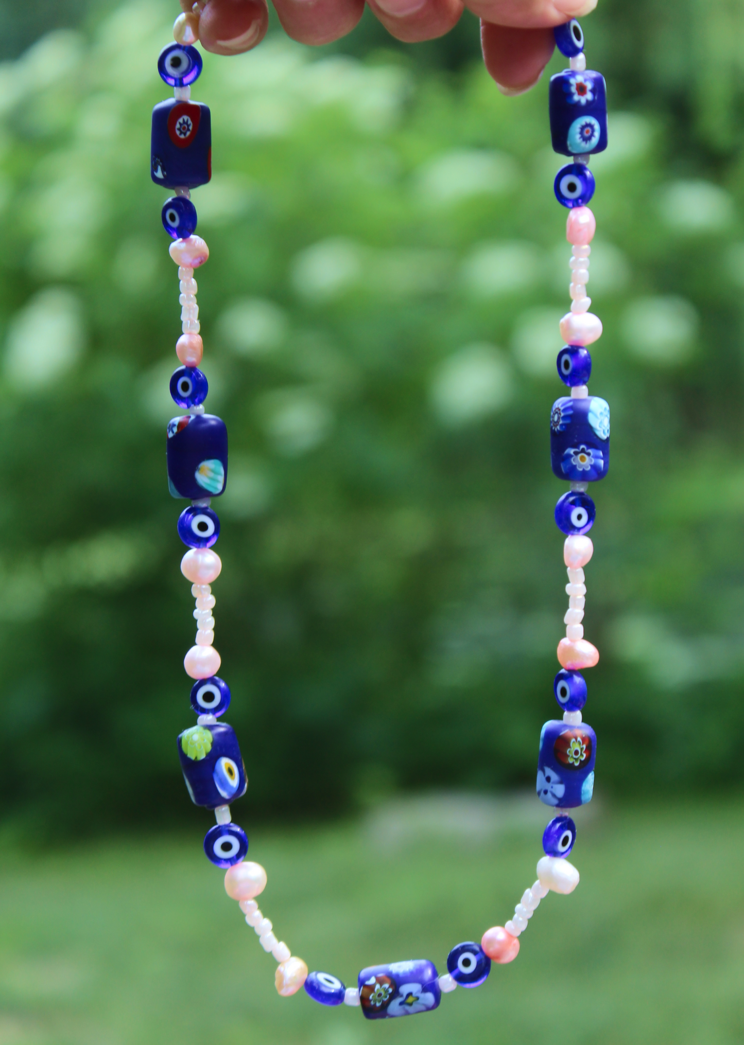 Evil Eye Millefiori Pearl Necklace