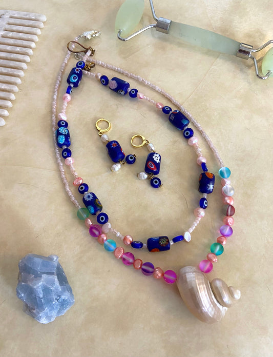 Evil Eye Millefiori Pearl Necklace